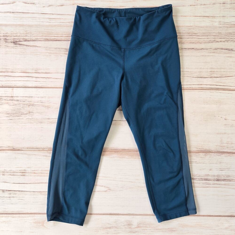 Old Navy Active Dark Teal Mesh Detail Cropped Workout Leggings sz L